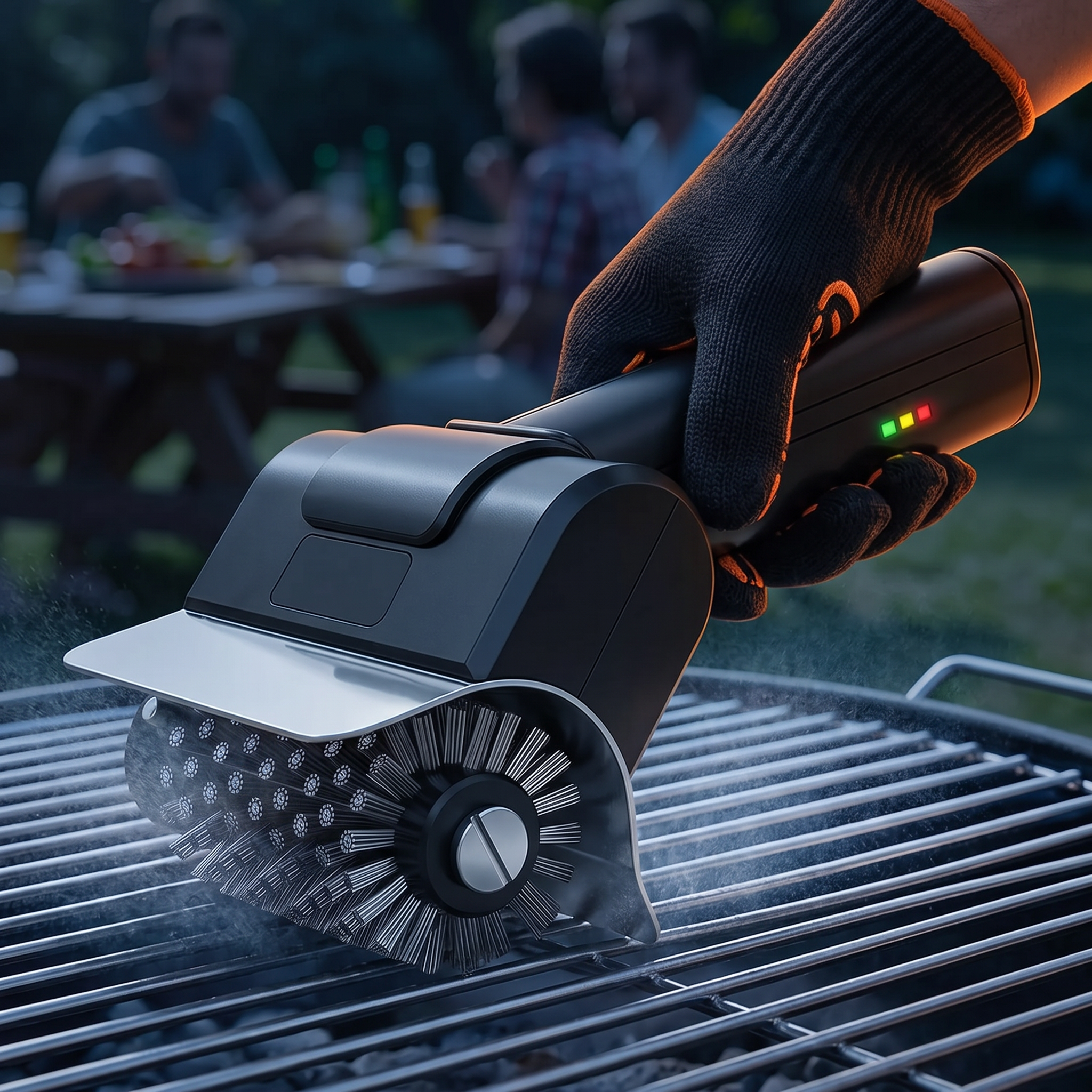 FYRVOX electric grill brush cleaning a grill grate