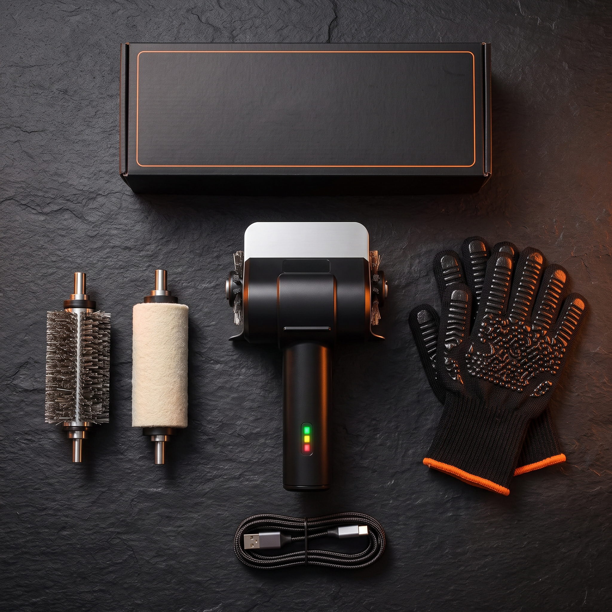 Complete FYRVOX kit with heads, gloves and USB-C cable